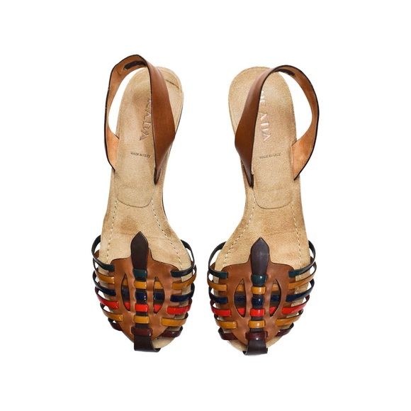 PRADA women’s huarache heel sandal leather 38 Made in Italy - Picture 1 of 5